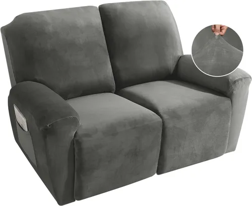Vista 34 de MAXIJIN Funda reclinable de terciopelo de 4 piezas, funda elástica de felpa suave para silla reclinable, gruesa y suave, funda para silla Beige
