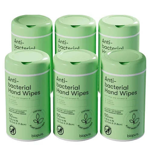 Vista 10 de Biopure Toallitas de manos antibacterianas Fresh Morning Breeze- Toallitas antibacterianas con fórmula de aloe y vitamina E Recipiente