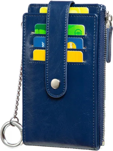 Vista 11 de Huztencor Tarjetero de crédito para mujer, cartera pequeña RFID para mujer, delgada, funda para tarjetas con cremallera múltiple con llavero