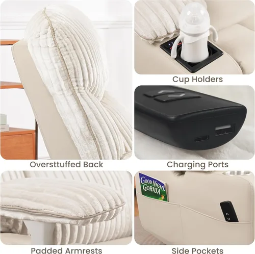 Vista 7 de SUNWAVE Power Nursery Rocking Chair with Adjust Armrest & Smart Cup Holder Beige