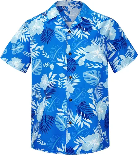 Vista 14 de American Trends Camisa hawaiana de manga corta con botones tropicales para Impresión de leopardo