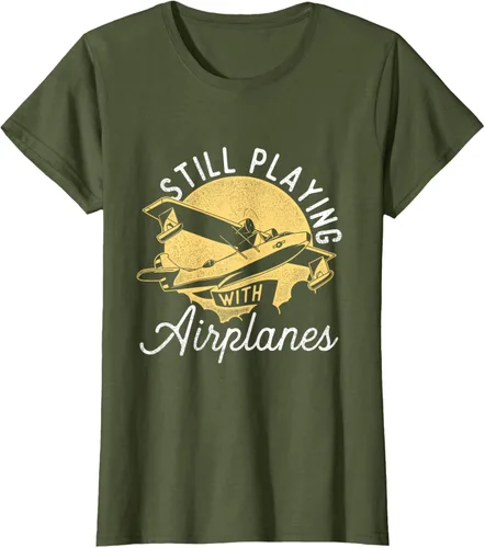 Vista 70 de Still Playing With Airplanes - Camiseta de control remoto RC Avión Piloto, Negro