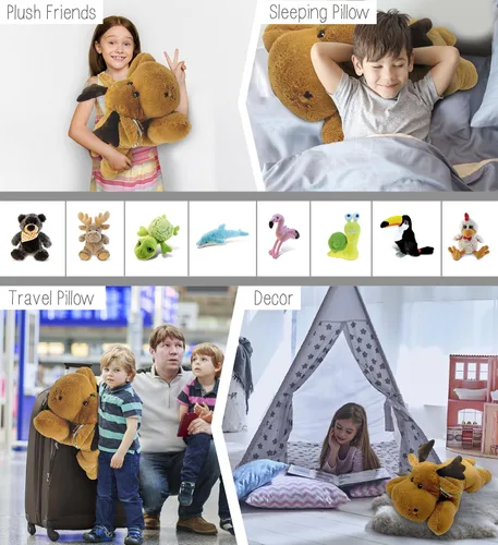 Vista 4 de DolliBu - Almohada de peluche de alce tamaño – Animal súper suave para niños, acogedor compañero de siesta, almohada de suelo para niños y niños