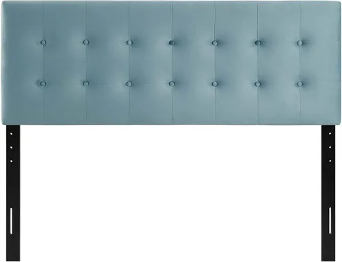 Vista 4 de Modway Emily - Cabecero de terciopelo con estilo capitoné para cama Queen, color azul claro