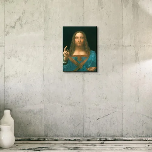 Vista 3 de Wieco Art Lienzo impreso Salvator Mundi, 1500 por Leonardo DA VINCI Reproducciones de arte clásico Jesús lienzo arte de pared para decoración