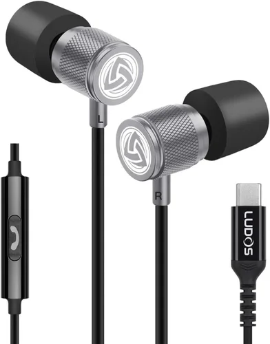 Vista 36 de LUDOS Auriculares con cable ultra intraauriculares, 5 años de garantía, auriculares con micrófono, auriculares con cancelación de ruido, espuma