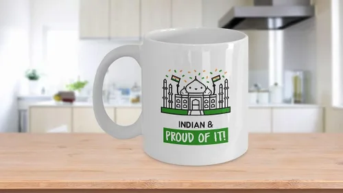 Vista 3 de Taza de regalo indio y orgulloso de él, linda para la India Pride Patriotic Country Flag Proud Kawaii Temple Café Taza de té de 11 onzas