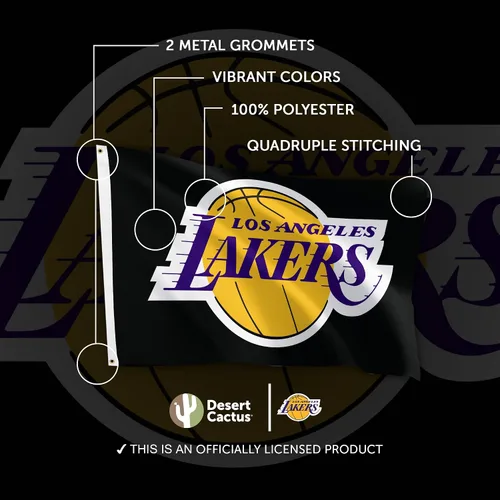 Vista 4 de Desert Cactus Bandera de los Lakers de Los Ángeles Los Angeles Lakers NBA National Basketball Association 100% poliéster para interiores