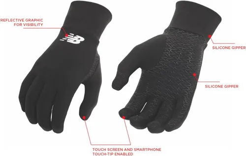 Vista 4 de New Balance - Guantes abrigadores para hombre y mujer, anti-deslizables, para correr, táctiles y livianos, para clima frío