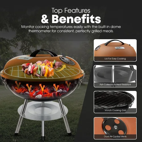 Vista 4 de GasOne CG-14T – Parrilla de barbacoa portátil de 14 pulgadas con tapa de bloqueo de 3 puntos para la preservación del calor – Sistema de ventilación