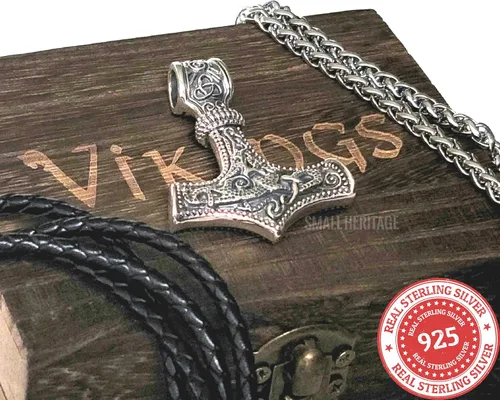 Vista 4 de Collar Thor de amuleto de martillo nórdico de plata de ley 925 Plata esterlina Sin gemas