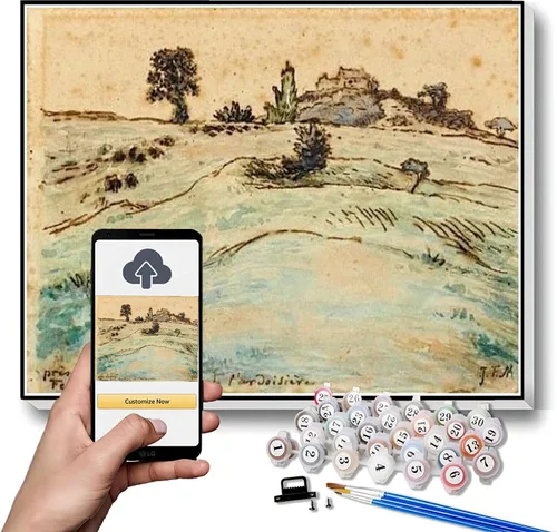 Vista 9 de Pintura de números para adultos, pintura de paisaje montañoso por Jean-Francois Millet Paint by Number Kit sobre lienzo para principiantes