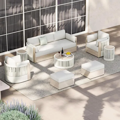 Vista 4 de CHITA Sofá de 3 plazas para patio al aire libre con marco de madera