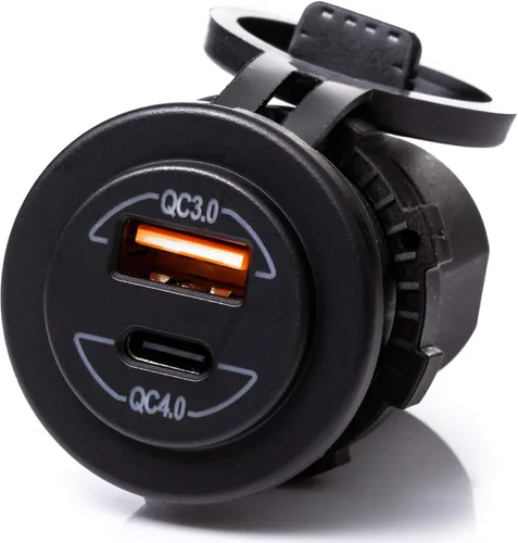 Vista 3 de Enchufe dual USB tipo C PD 3.0 (36 W) + USB A QC4.0 (18 W) cargador rápido para automóvil, barco, marina y caravanas