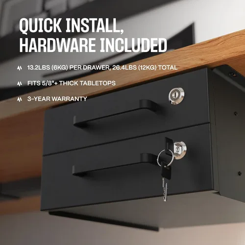Vista 5 de Cajón deslizante para debajo del escritorio, cajones de almacenamiento de metal con cerradura con organización de cables para oficina y hogar