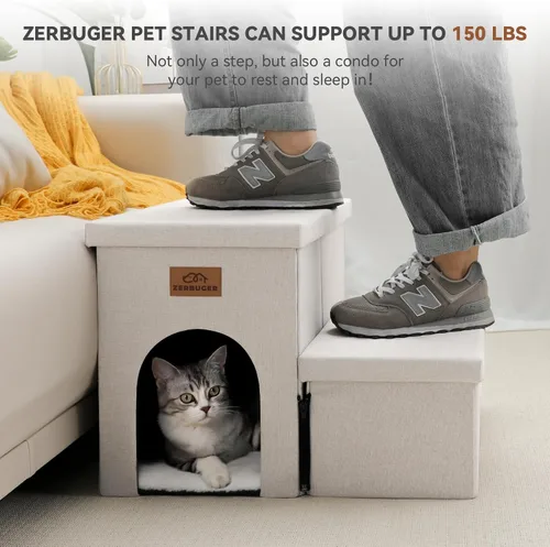 Vista 6 de Zerbuger Escaleras para Perros con Condominio de 15" de Altura, Escalones de 2 Pasos Más Anchos para Perros Pequeños/Medianos/Grandes Mayores