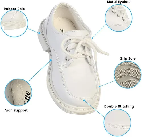 Vista 2 de Lito Children's Wear Zapatos de vestir para niños, con cordones, para boda, graduación, formal, mate, Blanco