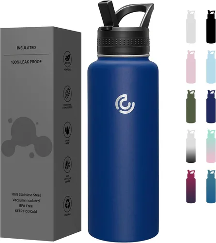 Vista 24 de COKTIK Botella de agua deportiva de 22 onzas, botella de agua de acero inoxidable para aislamiento térmico, botella de viaje reutilizable