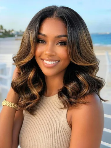 Vista 22 de Nadula Peluca Precortada 13x4 HD Ondas Sueltas Castaño Ombré Marrón con Cordón Cabello Humano con Flequillo Face Framing, Peluca Frontal de Encaje