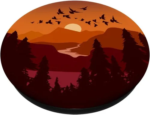 Vista 2 de Orange Sunset Mountains Landscape Birds Beautiful PopGrip intercambiable PopSockets de paisajes