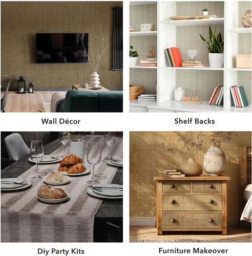 Vista 7 de GoDear Design Papel tapiz texturizado de bambú, material de pantalla de tejido abierto, tela natural para cambio de imagen de muebles, pantalla