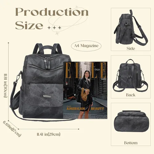 Vista 2 de Bolso tipo mochila para mujer, pequeño, de cuero impermeable antirrobo, bolsos de hombro para damas