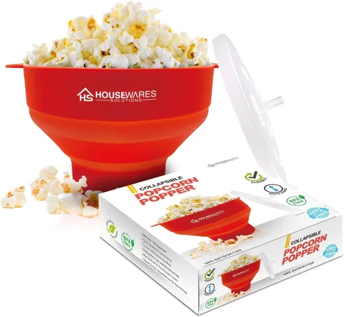 Vista 9 de BRENSTEN - Tazón plegable de silicona para palomitas de maíz con aire caliente para microondas con tapa y asas - Aqua