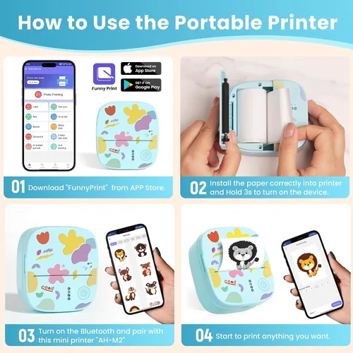 Vista 3 de Mini impresora portátil de calcomanías, mini impresora térmica con 3 rollos de papel, cápsulas de impresión sin tinta Bluetooth, etiquetadora