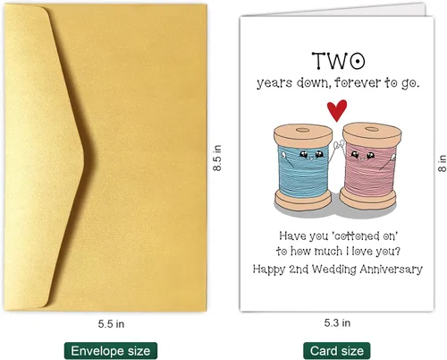 Vista 2 de Chenive Tarjeta de segundo aniversario para marido y esposa, tarjeta de aniversario de algodón para él y ella, tarjeta de juego de palabras de feliz