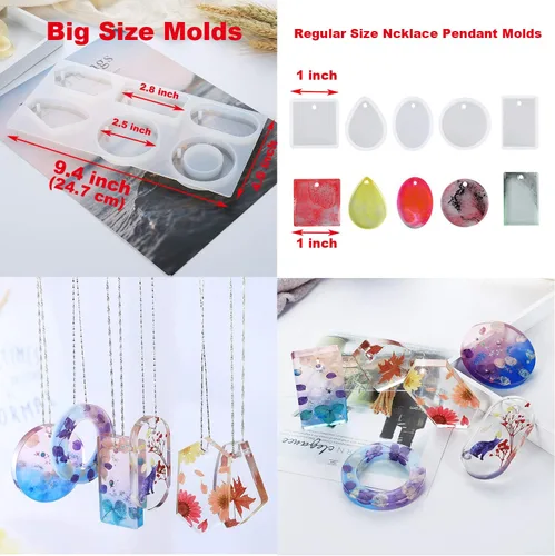 Vista 4 de EuTengHao 132 moldes de silicona para animales, kit de fundición de resina que contiene 4 osos 3D, oso, conejo, gato, pata, collar, colgante, gema