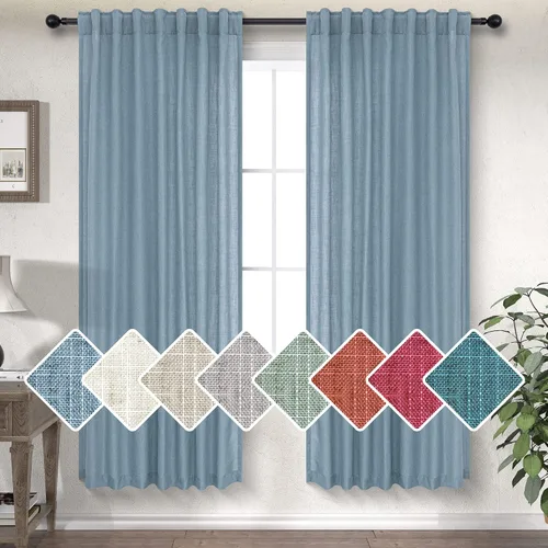Vista 48 de DANCURTON Cortinas de lino para ventana, cocina moderna, dormitorio, ventanas pequeñas, 2 paneles con bolsillo con pestaña trasera, gruesas