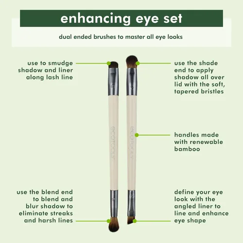 Vista 8 de EcoTools Juego de brochas para mejorar los ojos, pinceles de maquillaje para sombra de ojos líquida, cremosa y en polvo y aplicación de delineador