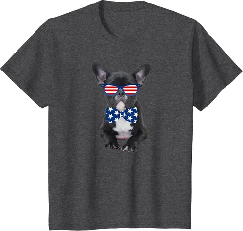 Vista 12 de Funny French Bulldog 4th de julio de Patriótico EE. UU. playera, niños 10, Blanco