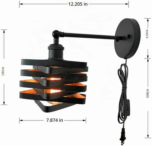 Vista 5 de Lámparas de pared industriales enchufables, accesorios de pared de metal con interruptor de encendido y apagado, lámpara de pared de granja