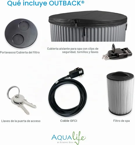 Vista 12 de Outback - Bañera de hidromasaje, se adapta a 6 personas, compatible con salida estándar, 20 chorros de masaje, cubierta incluida, Aqualife by Strong