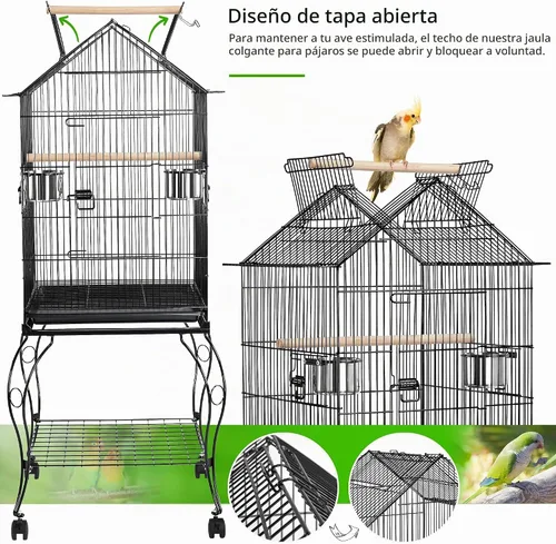 Vista 5 de Yaheetech - Jaula de pájaros de 57 pulgadas con parte superior abierta y ruedas para loros de tamaño mediano, cacatúas, caique, cotorras, cuello