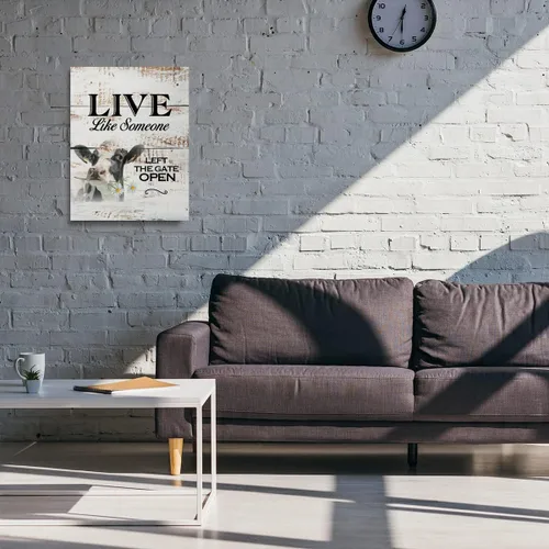 Vista 5 de Lienzo decorativo para pared con diseño de granja campestre, diseño de vaca divertida Live Like Someone Left The Gate Open Retro Style Impresiones
