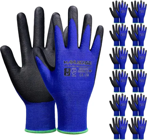 Vista 7 de MANUSAGE Guantes de trabajo de seguridad para hombres y mujeres, guantes de trabajo de nitrilo de microespuma, grandes, guantes de trabajo delgados