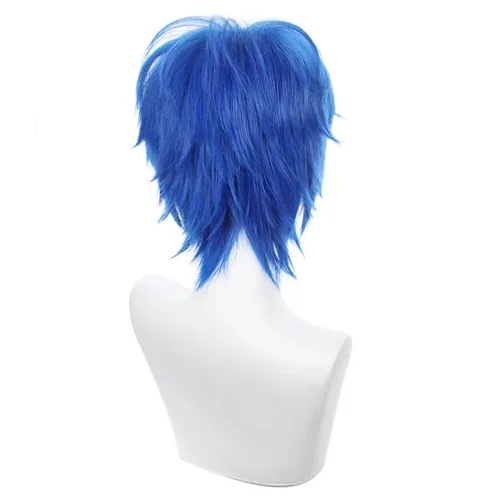 Vista 4 de COSPLAZA Peluca azul para cosplay, corta, puntiaguda, esponjosa, resistente al calor, pelo sintético en capas, para hombres y mujeres, peluca