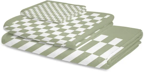 Vista 2 de Sage Green Plaid Bath Towels for Bathroom Set - Luxury Towels Gifts for Women,Quick Dry Beach Kitchen Hand Hair Face Yoga Workout Gym Towel and Dish