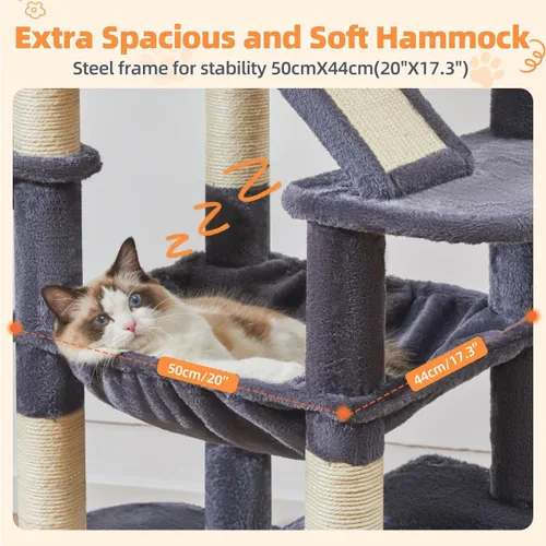 Vista 38 de Taoqimiao Árbol para gatos de 57.5 pulgadas, torre para gatos de interior para adultos, condominio extragrande para gatos, 8 postes rascadores