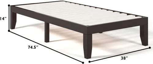 Vista 3 de KOTEK Base de cama de plataforma de madera maciza de 14 pulgadas, base de colchón con soporte de listones de madera, base de cama de madera de goma