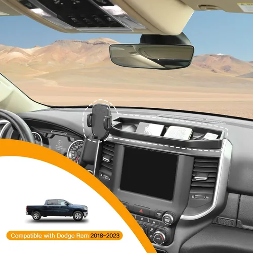 Vista 3 de Hoolcar Soporte para teléfono Ram Dash con bandeja de almacenamiento, compatible con Dodge Ram 2018-2023, accesorios interiores