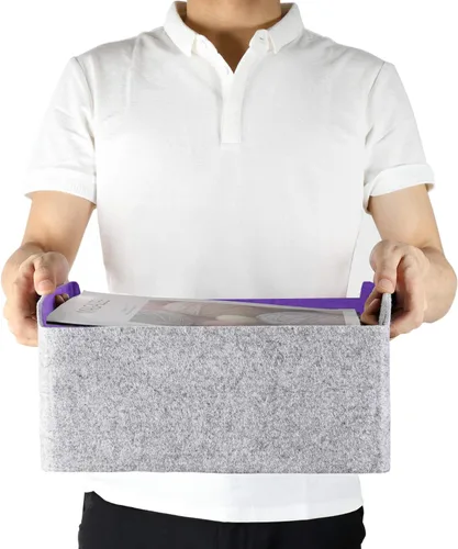 Vista 2 de Welaxy Cestas de almacenamiento plegables de fieltro, cubos de almacenamiento para estantes, caja de fieltro para niños, juguetes, revistas, libros