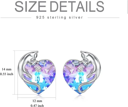 Vista 7 de AOBOCO Joyas de gato para mujer, juego de collar y aretes de plata de ley con corazón morado de cristal de Austria