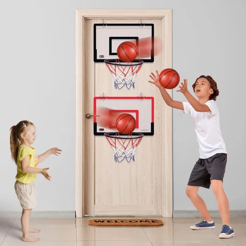 Vista 4 de Sosation 2 piezas Mini aro de baloncesto con 4 balones de baloncesto, gancho adhesivo, bomba, aro de baloncesto para interiores sin perforación
