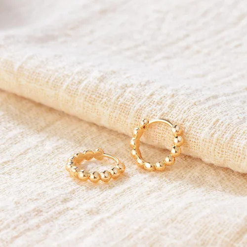 Vista 4 de VACRONA - Aretes tipo arracada de aro para mujer, chapados en oro de 14 quilates, diseño de Huggie