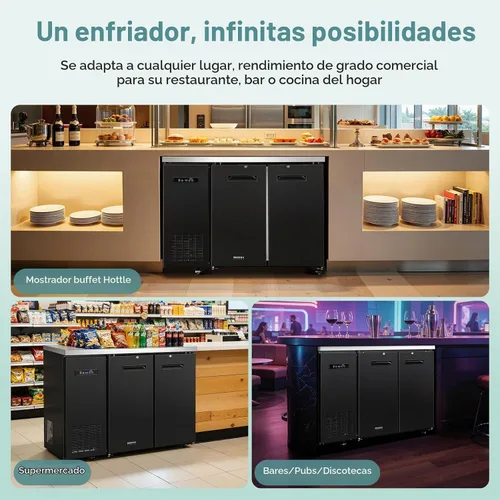 Vista 9 de BODEGA BODEGACOOLER - Enfriador comercial de barra trasera con 2 puertas sólidas, refrigerador de barra de altura de mostrador comercial de 12 pies