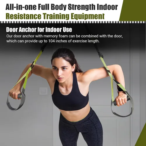 Vista 6 de Kit de Entrenamiento de Resistencia para el Hogar, Correas de Ejercicio de Resistencia con Asas, Ancla de Puerta y Bolsa de Transporte para Gimnasio