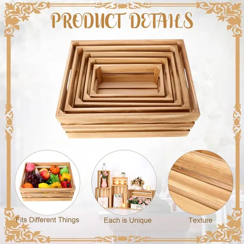 Vista 4 de Soaoo 5 cajas decorativas de madera para anidar para exhibición de almacenamiento, 5 tamaños, cajas de almacenamiento decorativas de madera rústica
